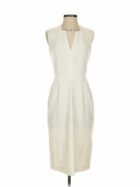 BCBGMaxAzria Ivory Midi Dress with Embellished Neckline